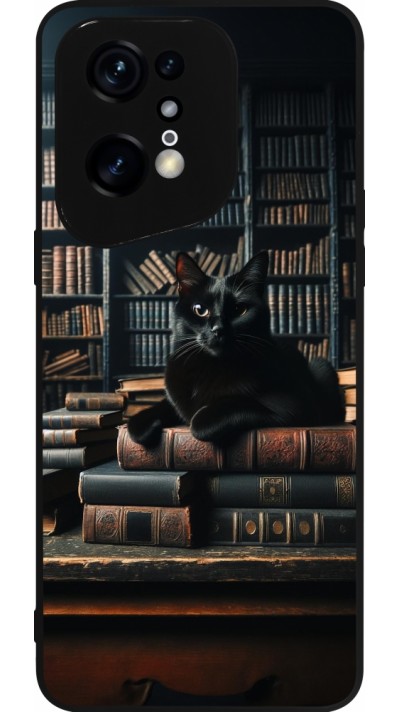 Coque OPPO Find X5 Pro - Silicone rigide noir Chat livres sombres