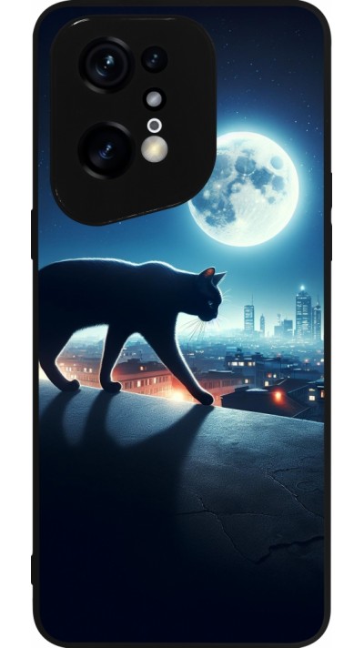 Coque OPPO Find X5 Pro - Silicone rigide noir Chat noir sous la pleine lune