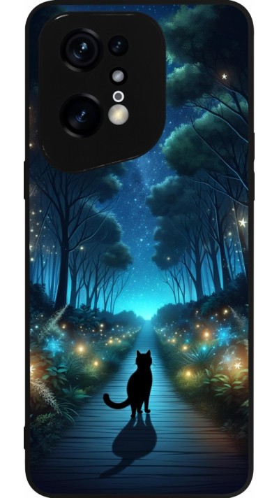 Coque OPPO Find X5 Pro - Silicone rigide noir Chat noir promenade