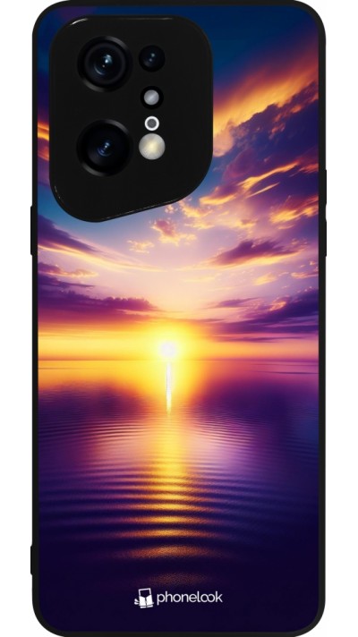 Coque OPPO Find X5 Pro - Silicone rigide noir Coucher soleil jaune violet