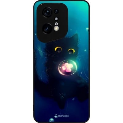 Coque OPPO Find X5 Pro - Silicone rigide noir Cute Cat Bubble