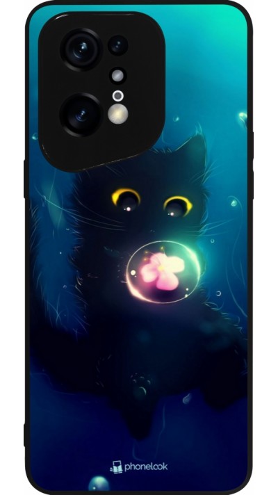 Coque OPPO Find X5 Pro - Silicone rigide noir Cute Cat Bubble