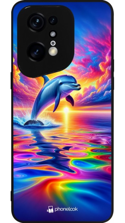 Coque OPPO Find X5 Pro - Silicone rigide noir Dauphin arc-en-ciel heureux