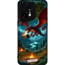 Coque OPPO Find X5 Pro - Silicone rigide noir Dragon Volant Forêt Trésor