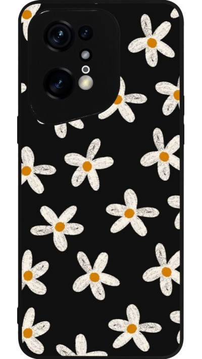 Coque OPPO Find X5 Pro - Silicone rigide noir Easter 2024 white on black flower