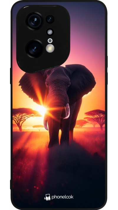 Coque OPPO Find X5 Pro - Silicone rigide noir Elephant Sunrise Beauty