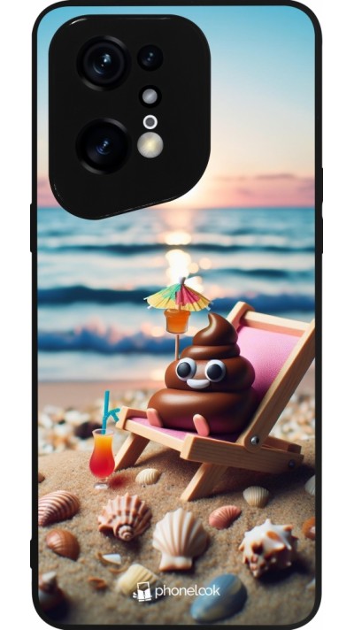 Coque OPPO Find X5 Pro - Silicone rigide noir Emoji caca sur chaise longue