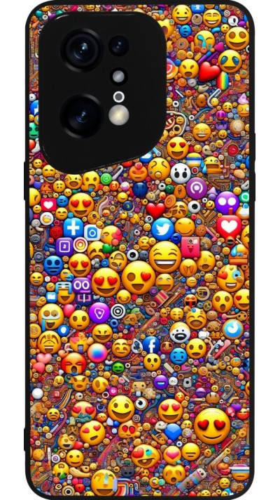 Coque OPPO Find X5 Pro - Silicone rigide noir Emoji mixed