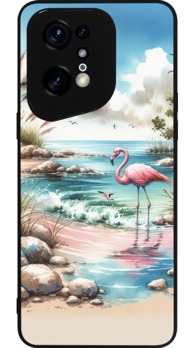 Coque OPPO Find X5 Pro - Silicone rigide noir Flamant rose aquarelle