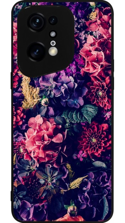 Coque OPPO Find X5 Pro - Silicone rigide noir Flowers Dark