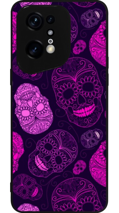 Coque OPPO Find X5 Pro - Silicone rigide noir Halloween 2023 pink skulls