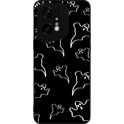 Coque OPPO Find X5 Pro - Silicone rigide noir Halloween 2024 black and white ghosts