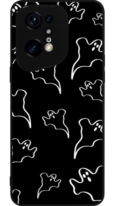 Coque OPPO Find X5 Pro - Silicone rigide noir Halloween 2024 black and white ghosts