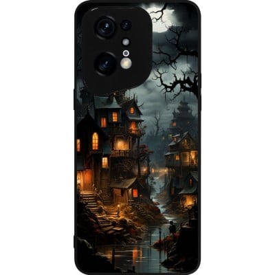 Coque OPPO Find X5 Pro - Silicone rigide noir Halloween 2024 scary town