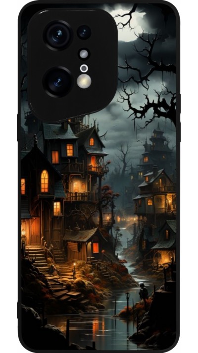 Coque OPPO Find X5 Pro - Silicone rigide noir Halloween 2024 scary town