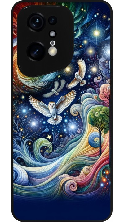 Coque OPPO Find X5 Pro - Silicone rigide noir hibou volant floral