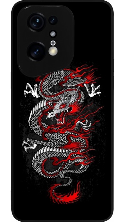 Coque OPPO Find X5 Pro - Silicone rigide noir Japanese style Dragon Tattoo Red Black