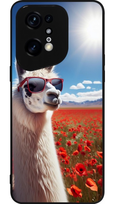 Coque OPPO Find X5 Pro - Silicone rigide noir Lama Chic en Coquelicot