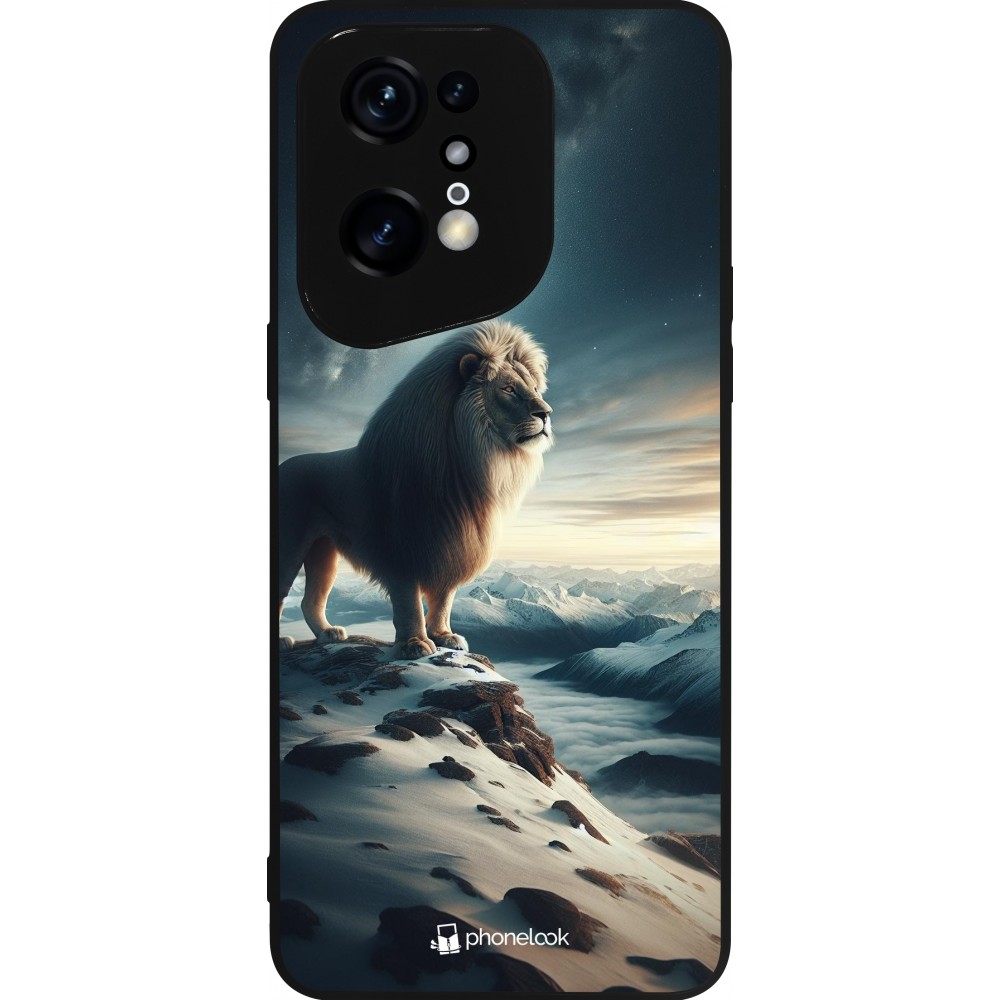 Coque OPPO Find X5 Pro - Silicone rigide noir Le lion blanc