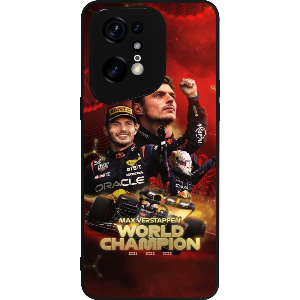 Coque OPPO Find X5 Pro - Silicone rigide noir Max Verstappen Champion 2023