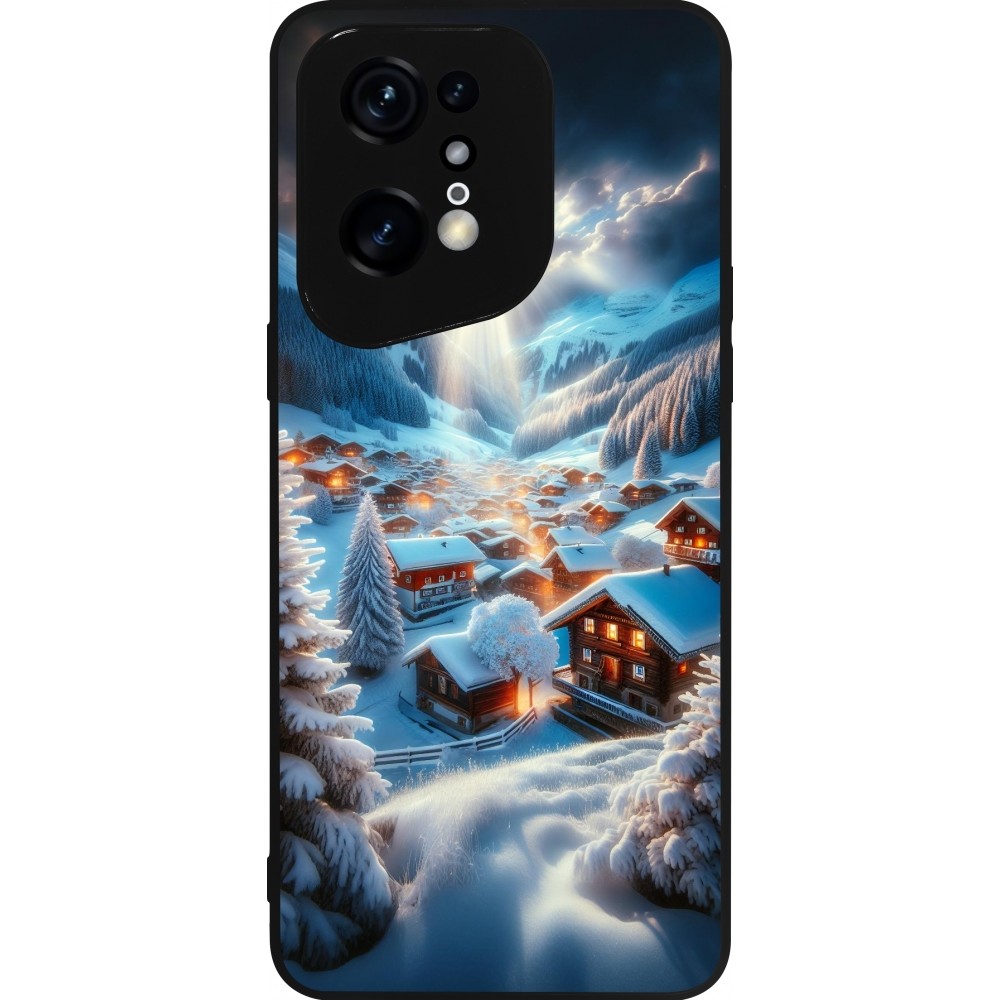 Coque OPPO Find X5 Pro - Silicone rigide noir Mont Neige Lumière