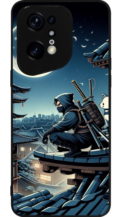 Coque OPPO Find X5 Pro - Silicone rigide noir Ninja sous la lune