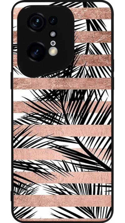 Coque OPPO Find X5 Pro - Silicone rigide noir Palm trees gold stripes