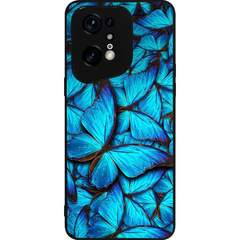 Coque OPPO Find X5 Pro - Silicone rigide noir Papillon bleu