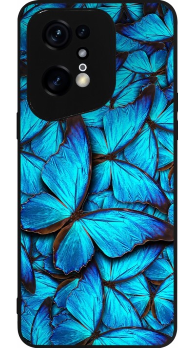 Coque OPPO Find X5 Pro - Silicone rigide noir Papillon bleu