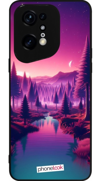 Coque OPPO Find X5 Pro - Silicone rigide noir Paysage Violet-Rose