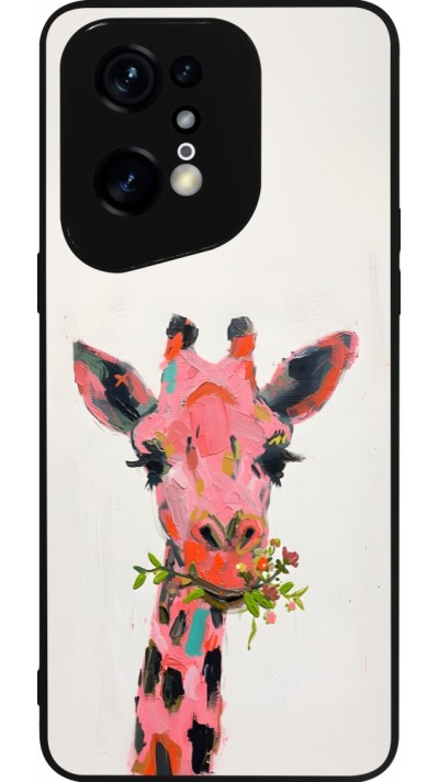 Coque OPPO Find X5 Pro - Silicone rigide noir Pink Girafe Paint