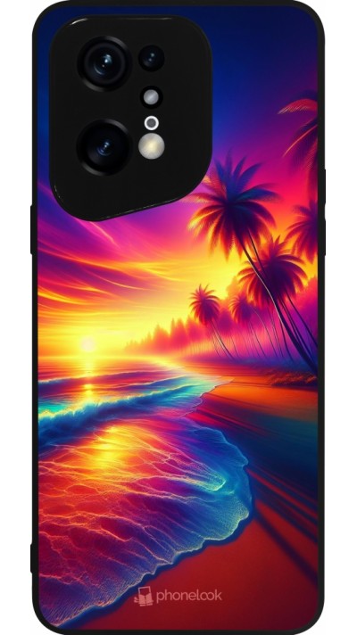 Coque OPPO Find X5 Pro - Silicone rigide noir Plage coucher soleil flashy