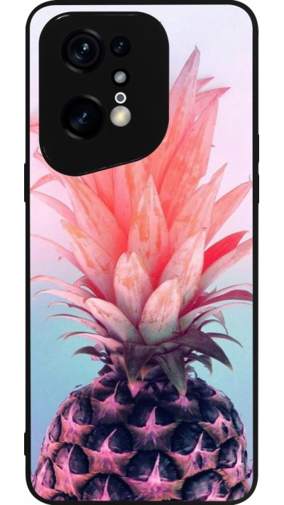 Coque OPPO Find X5 Pro - Silicone rigide noir Purple Pink Pineapple