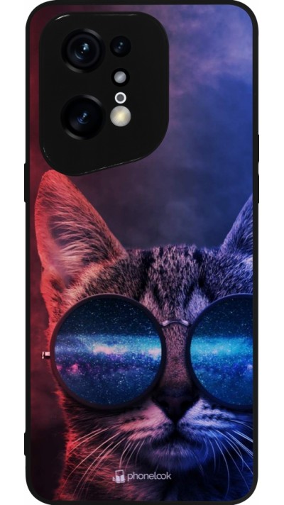 Coque OPPO Find X5 Pro - Silicone rigide noir Red Blue Cat Glasses