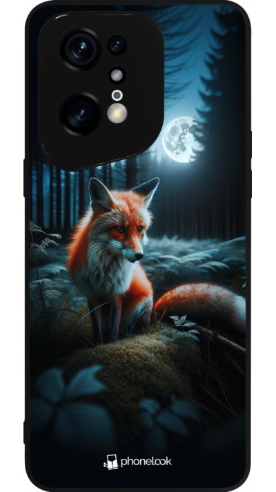 Coque OPPO Find X5 Pro - Silicone rigide noir Renard lune forêt