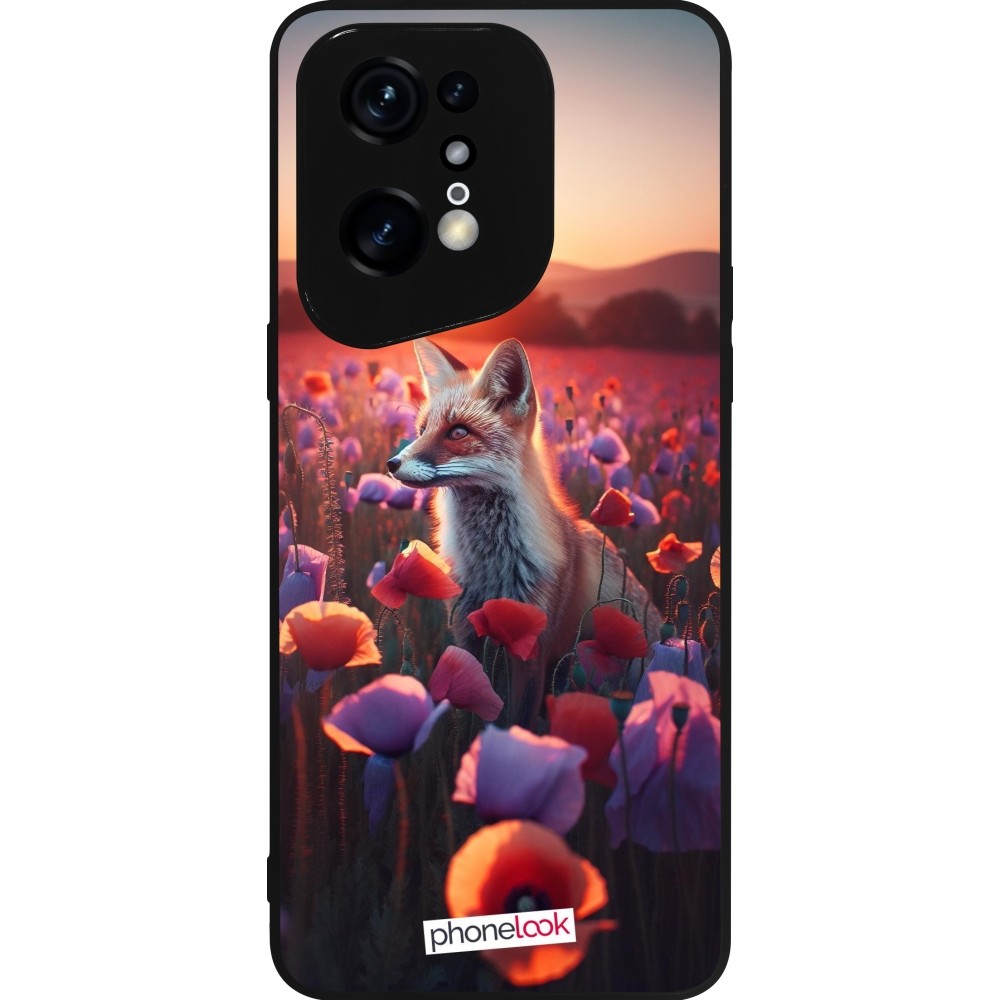 Coque OPPO Find X5 Pro - Silicone rigide noir Renard pourpre au crépuscule