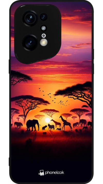 Coque OPPO Find X5 Pro - Silicone rigide noir Safari sunset wildlife