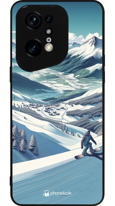 Coque OPPO Find X5 Pro - Silicone rigide noir Snowboarder Montagne