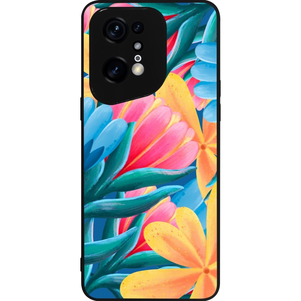 Coque OPPO Find X5 Pro - Silicone rigide noir Spring 23 colorful flowers