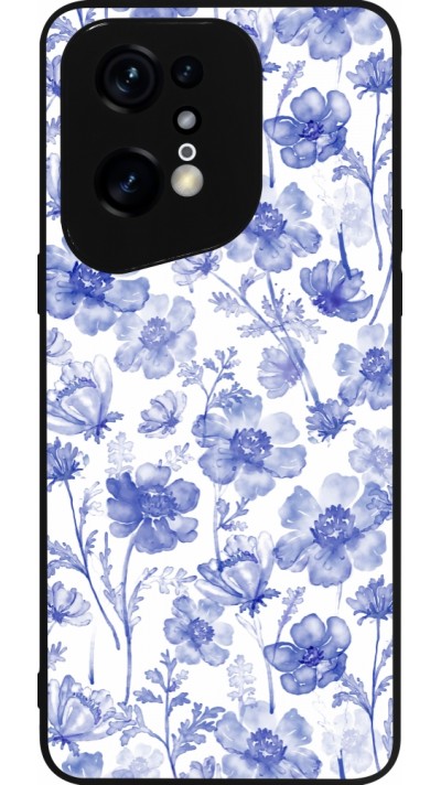 Coque OPPO Find X5 Pro - Silicone rigide noir Spring 23 watercolor blue flowers