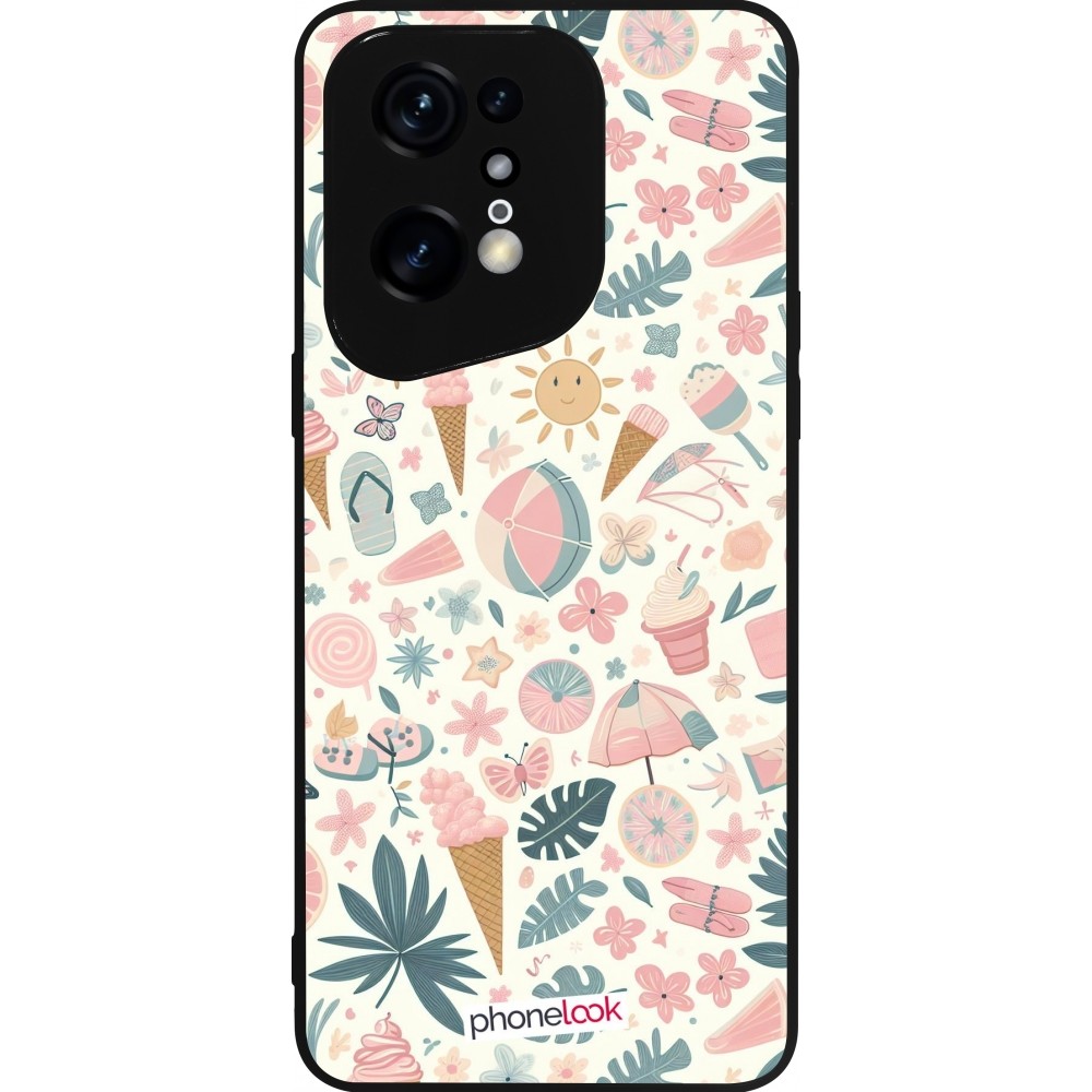 Coque OPPO Find X5 Pro - Silicone rigide noir Summer Pink Pattern