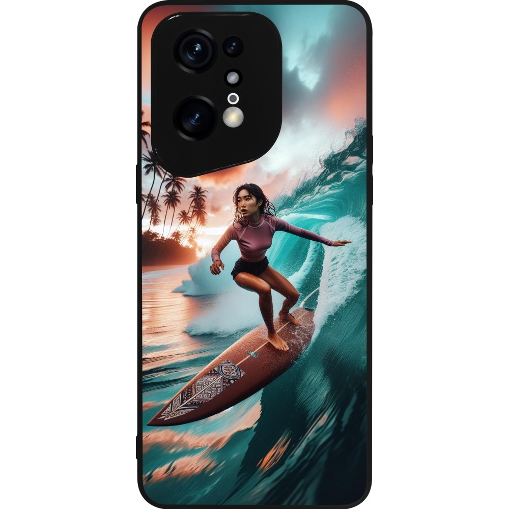 Coque OPPO Find X5 Pro - Silicone rigide noir Surfeuse Balinaise