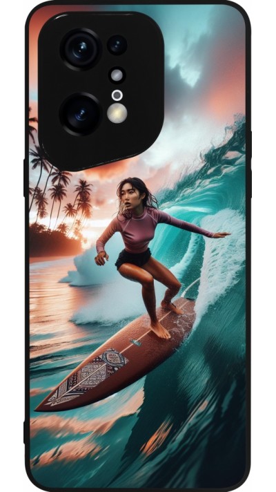 Coque OPPO Find X5 Pro - Silicone rigide noir Surfeuse Balinaise