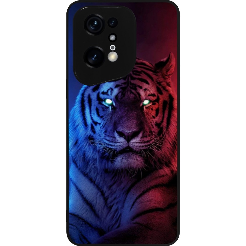 Coque OPPO Find X5 Pro - Silicone rigide noir Tiger Blue Red