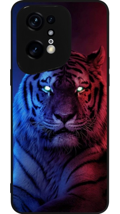 Coque OPPO Find X5 Pro - Silicone rigide noir Tiger Blue Red