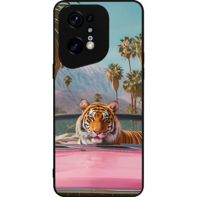 Coque OPPO Find X5 Pro - Silicone rigide noir Tigre voiture rose