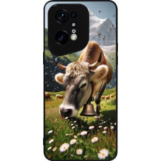 Coque OPPO Find X5 Pro - Silicone rigide noir Vache montagne Valais