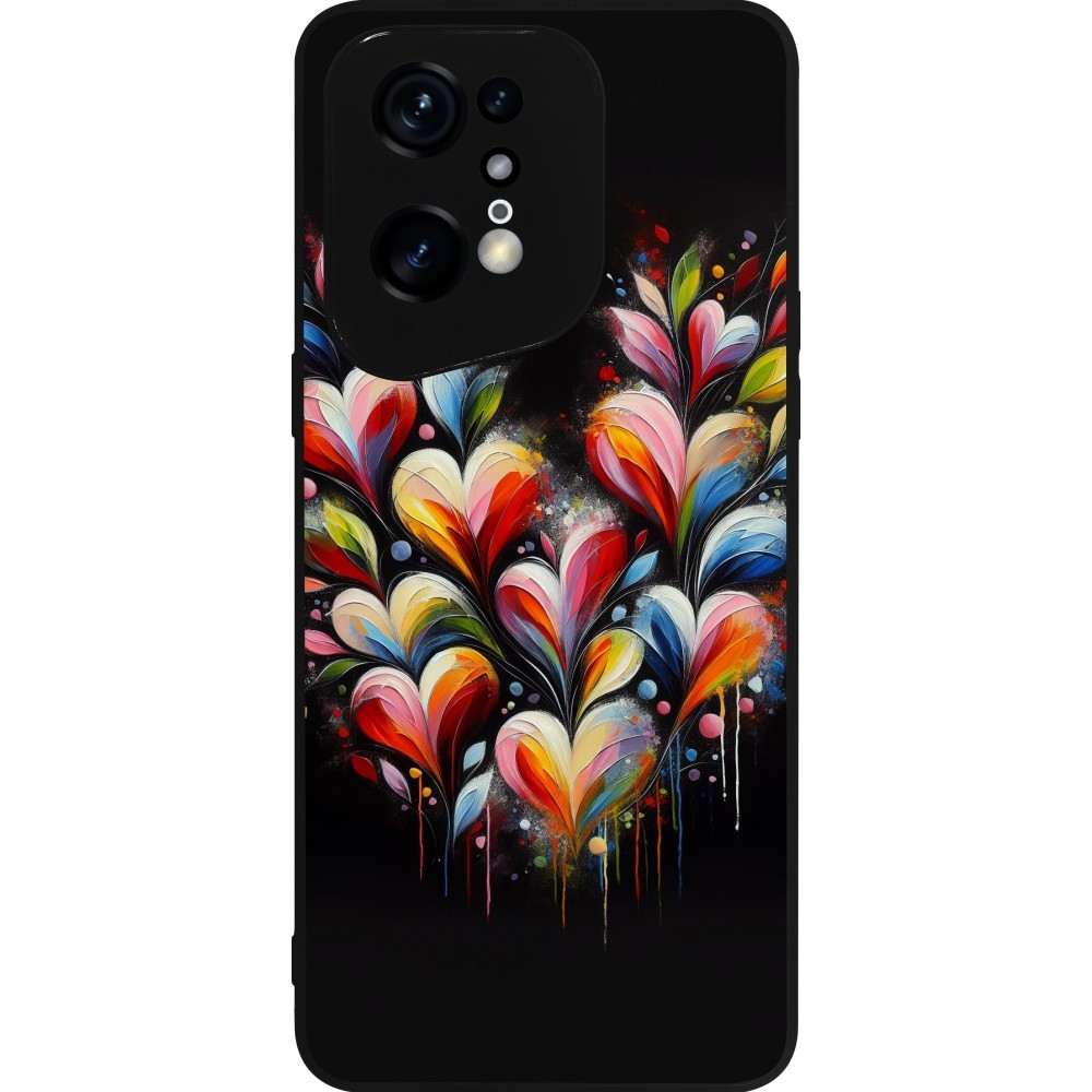 Coque OPPO Find X5 Pro - Silicone rigide noir Valentine 2024 Coeur Noir Abstrait