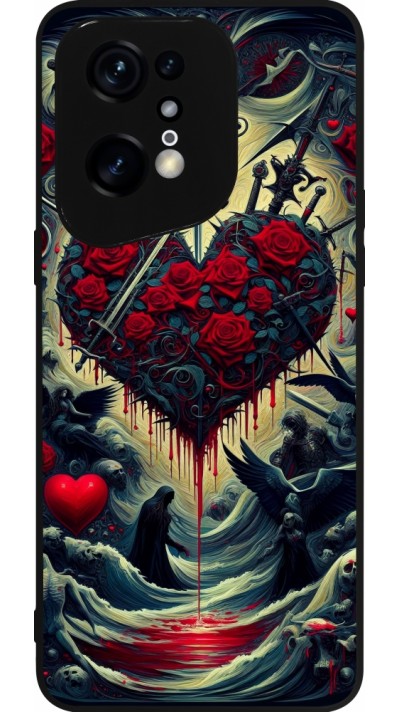 Coque OPPO Find X5 Pro - Silicone rigide noir Dark Love Coeur Sang