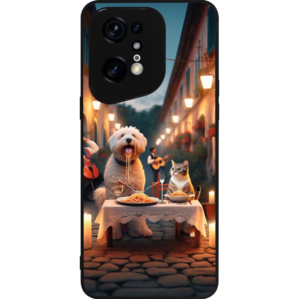 Coque OPPO Find X5 Pro - Silicone rigide noir Valentine 2024 Dog & Cat Candlelight